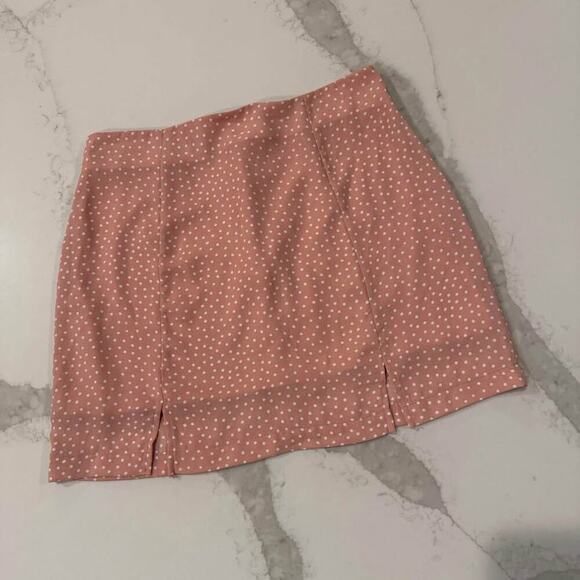 Altar’d State Polka Dot Mini Skirt Women's Medium Pink/White Split Hem Coquette - Picture 1 of 7